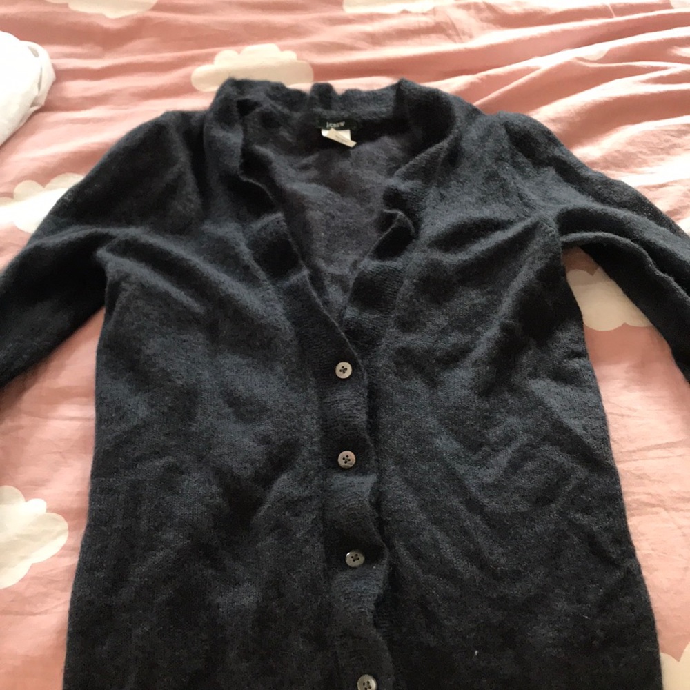 J Crew Ruffle Neck Cardigan Sweater